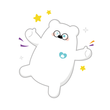 안경과 하늘색 하트 무늬가 있는 흰 곰, 리드인 모무 캐릭터